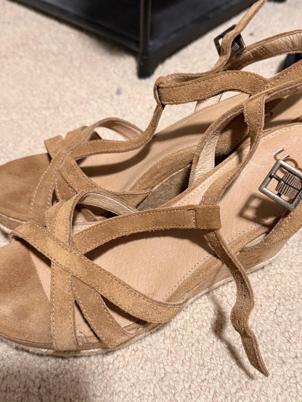 UGG Tan Suede Strappy Wedge Sandals with Buckle